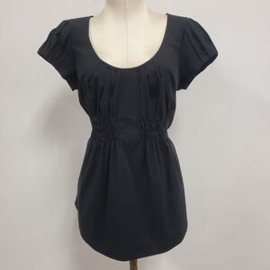 Ann Taylor Loft Womens Y2K Pleated Babydoll Top Size M Black Dark Cottagecore